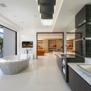 Los Angeles bathroom with whole house audio video integration