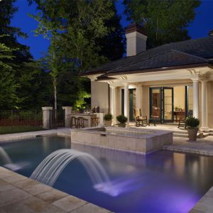 Tampa Bay pool area with outdoor lighting